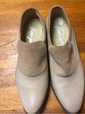 Free People Taupe and Light Brown Suede Leather Slip-On Loafers size 38